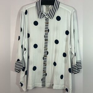 Multiples 3X Mixed Print Polka Dot Striped Trim Blouse NWT
